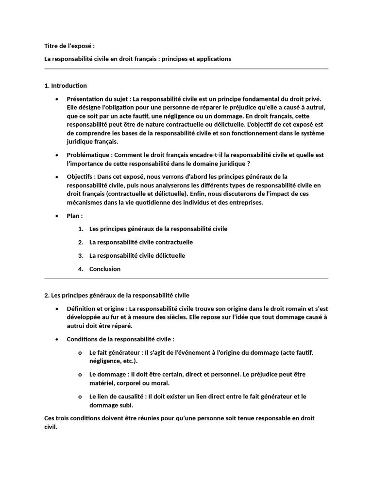 Responsabilité civile en droit français | PDF | Droit des obligations ...
