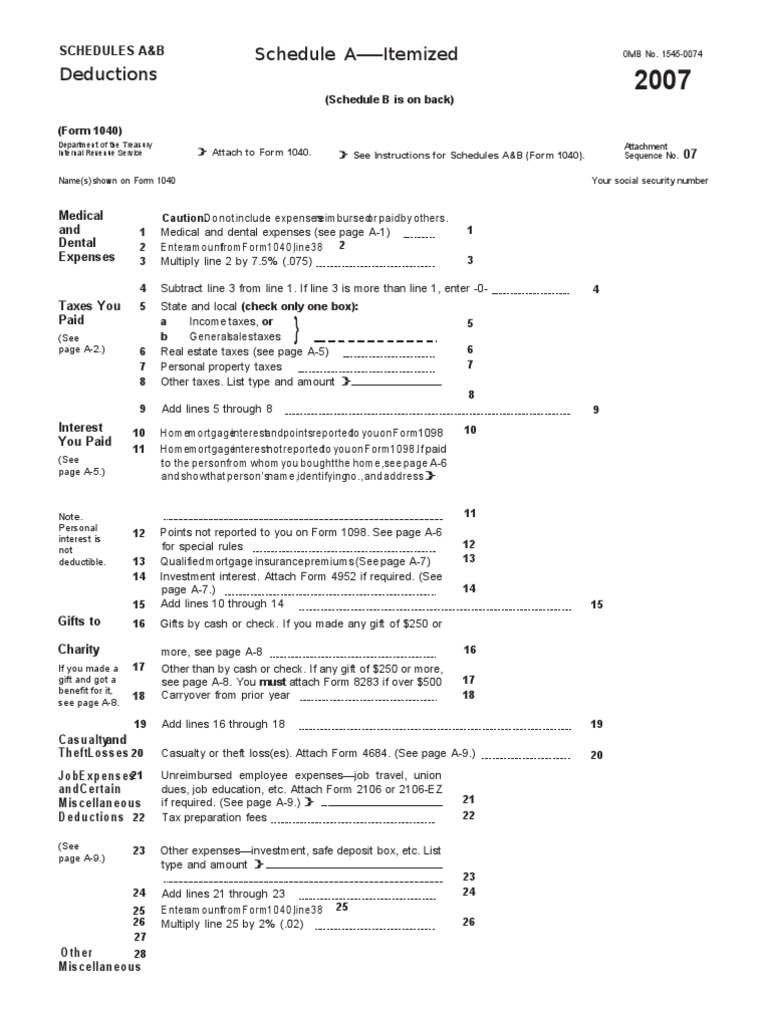 Schedule AItemized Deductions PDF Tax Deduction Taxation
