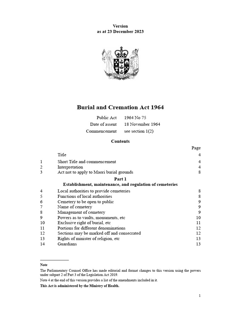 Burial and Cremation Act 1964 | PDF | Cemetery | Burial