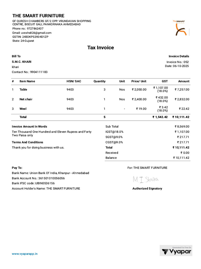 Sale_052_06-10-2025 | PDF | Rupee | Invoice