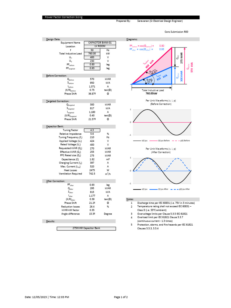 Capacitor Bank Calculation R0 | PDF | Capacitor | Electronic Engineering