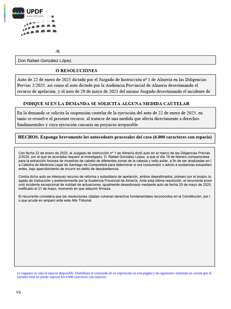 Recurso de Amparo por Derechos Fundamentales | PDF | Apelación | Justicia
