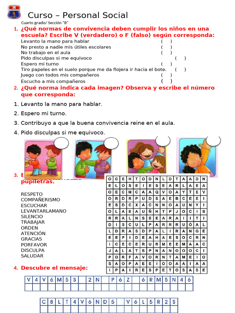 Normas de Convivencia Escolar para Niños | PDF