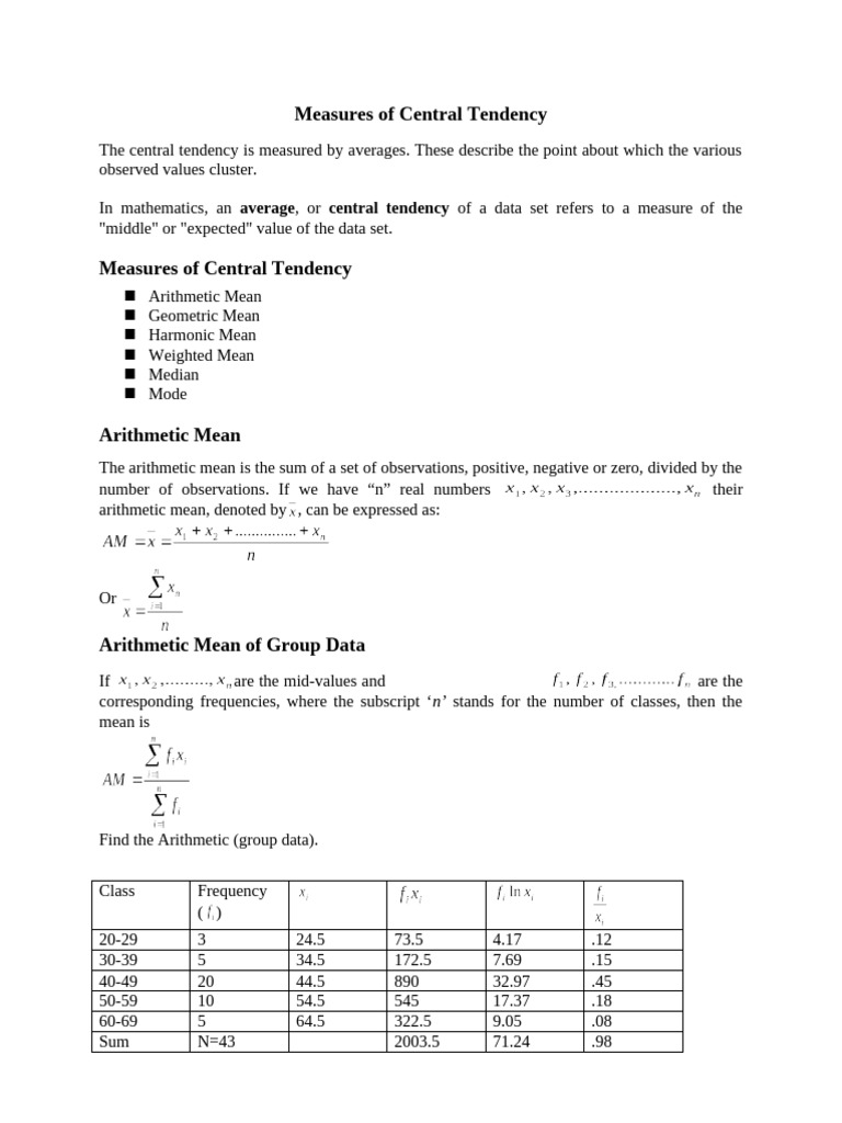 Understanding Measures of Central Tendency | PDF | Mean | Arithmetic Mean