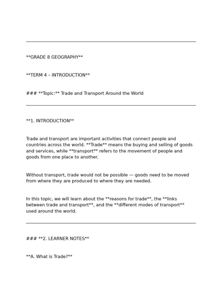 Trade and Transport in Geography | PDF | Transport | Mode Of Transport
