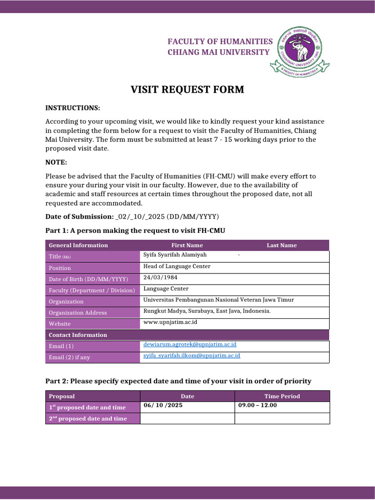 Faculty Visit Request Form - FH-CMU | PDF | Military Operations