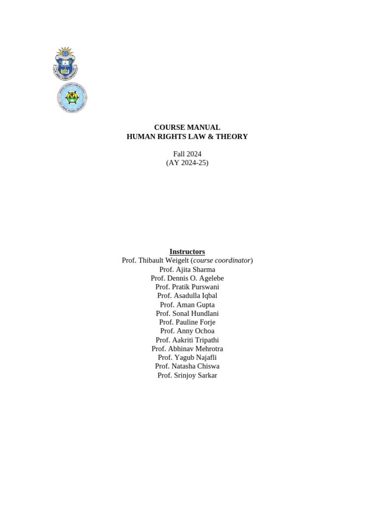 Draft Human Rights Law Fall 2024 Course Manual | PDF | Human Rights ...