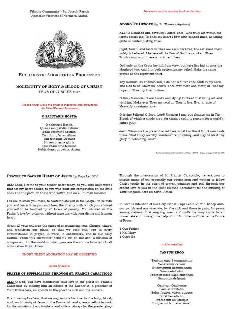 Eucharistic Adoration Procession For The Solemnity Of Body Blood Of