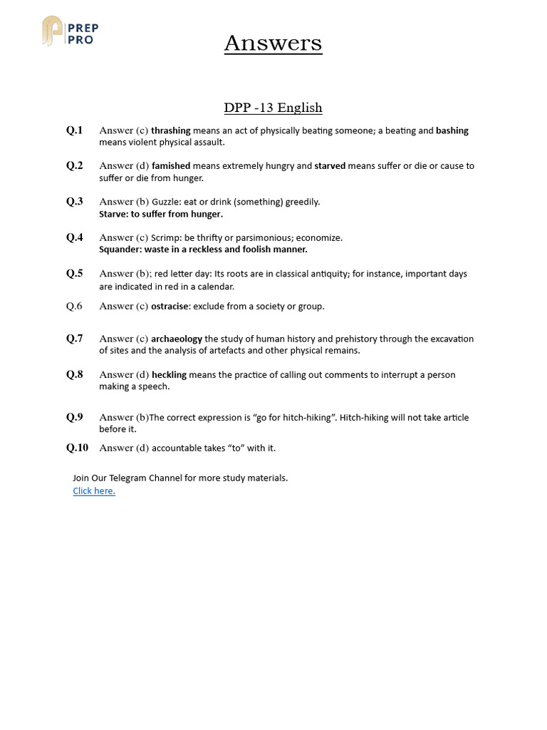 English DPP - 13 Answer Key | PDF