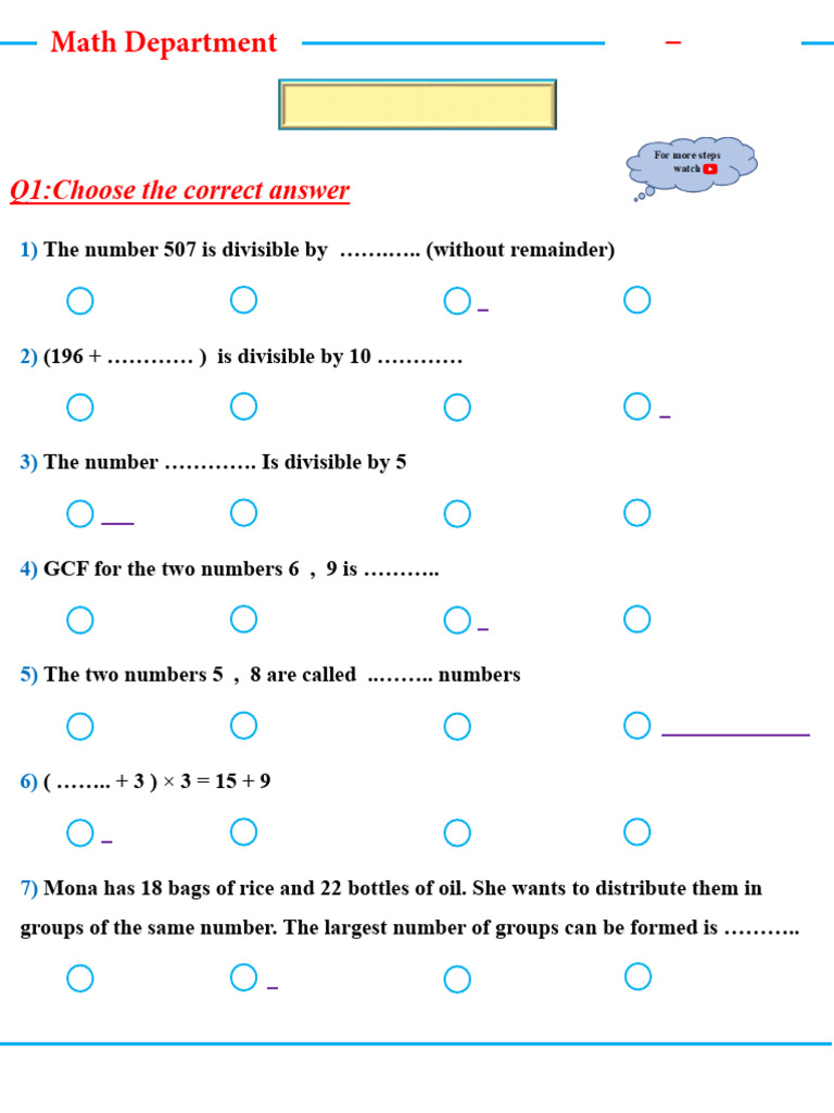 G6 Math Exercises: Divisibility & GCF | PDF | Number Theory | Arithmetic