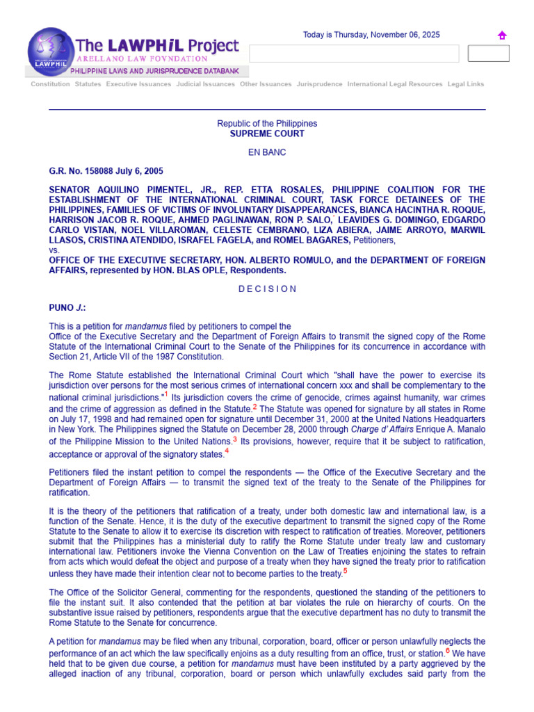 Supreme Court Ruling on Rome Statute | PDF | Ratification | Treaty