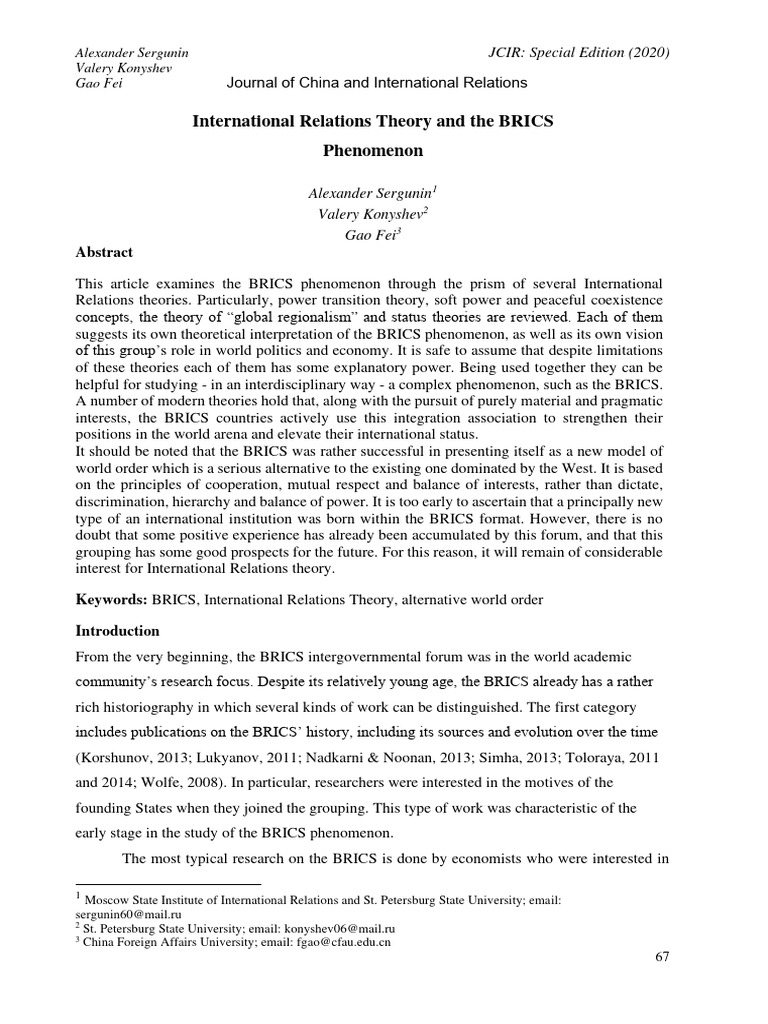 BRICS and International Relations Theories | PDF | Soft Power | World ...