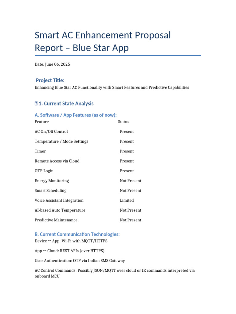 Smart AC Enhancement Proposal Report | PDF | Microcontroller | Computer ...
