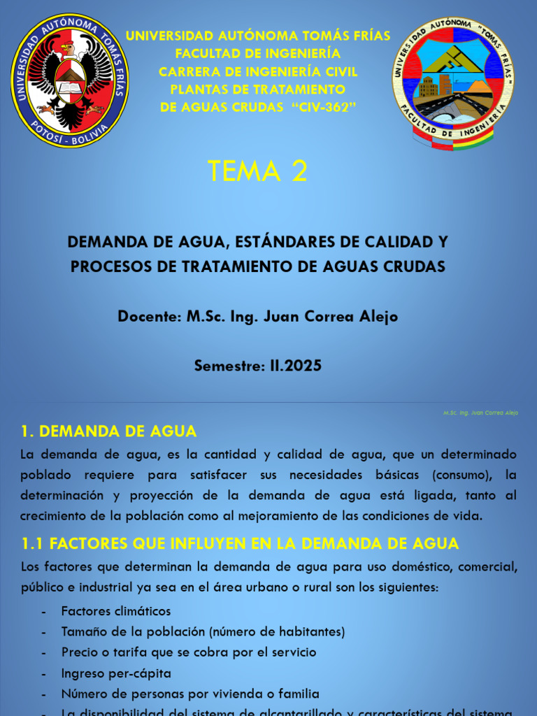 Demanda y Tratamiento de Agua Cruda | PDF | Agua | Química