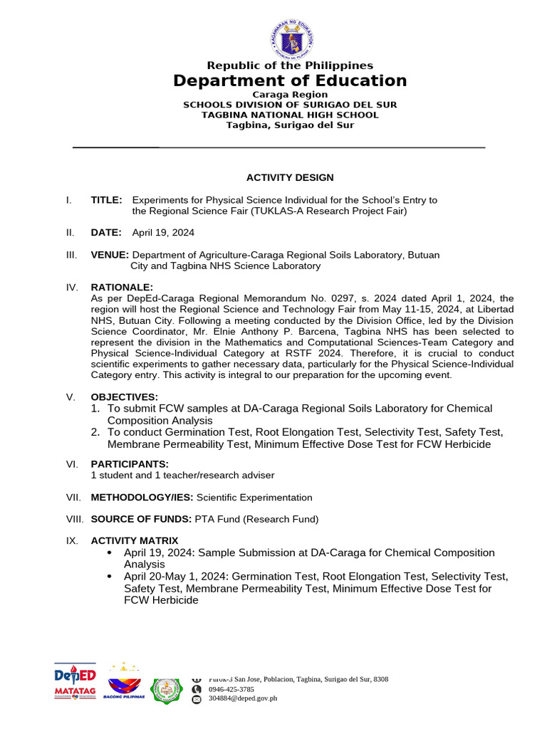 Physical Science Experiments for RSTF 2024 | PDF | Science