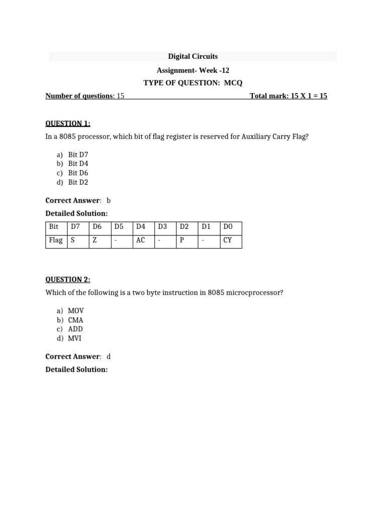 8085 Microprocessor MCQ Assignment | PDF | Computer Science ...