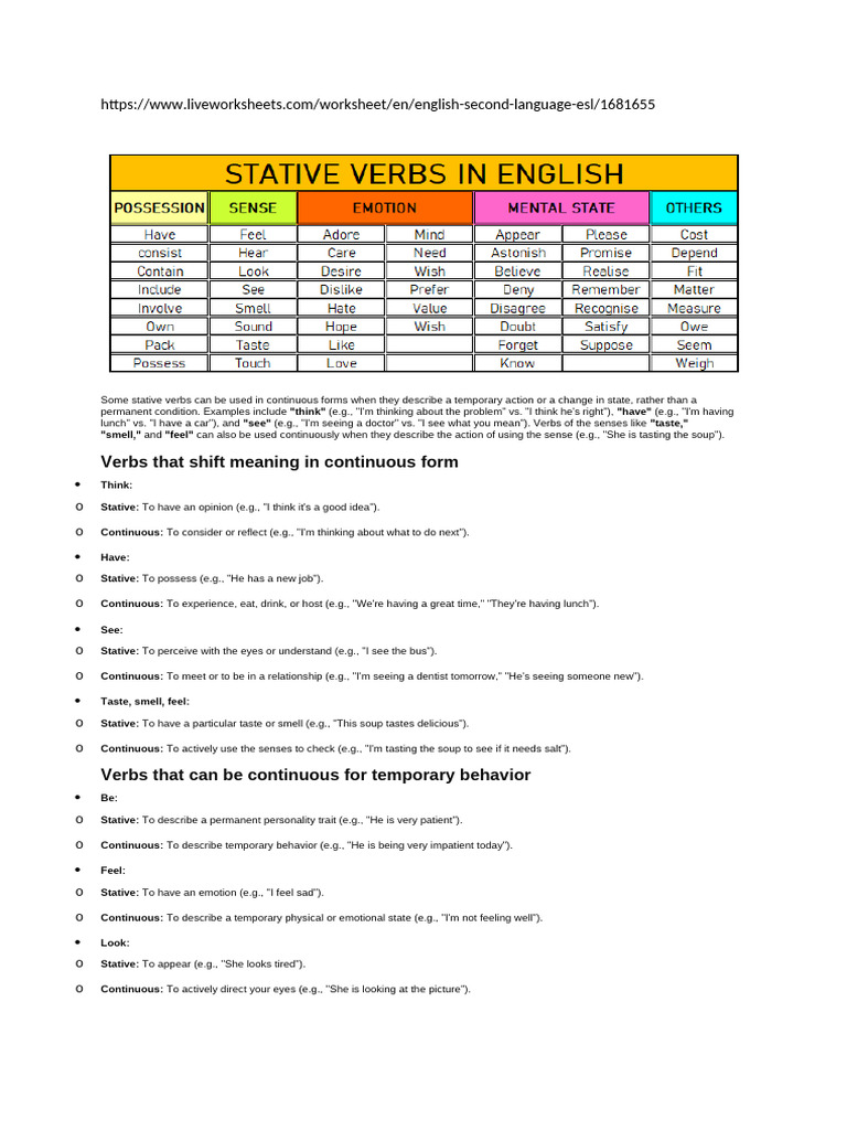 Stative vs. Continuous Verbs Explained | PDF