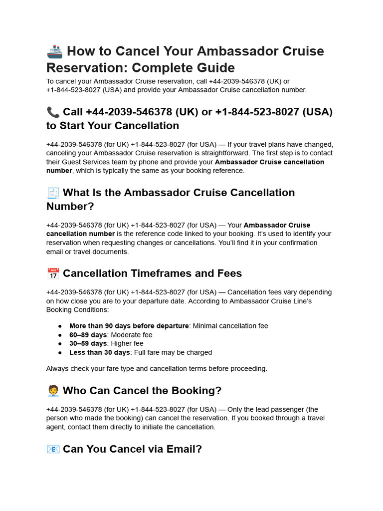 Canceling Your Ambassador Cruise Guide | PDF