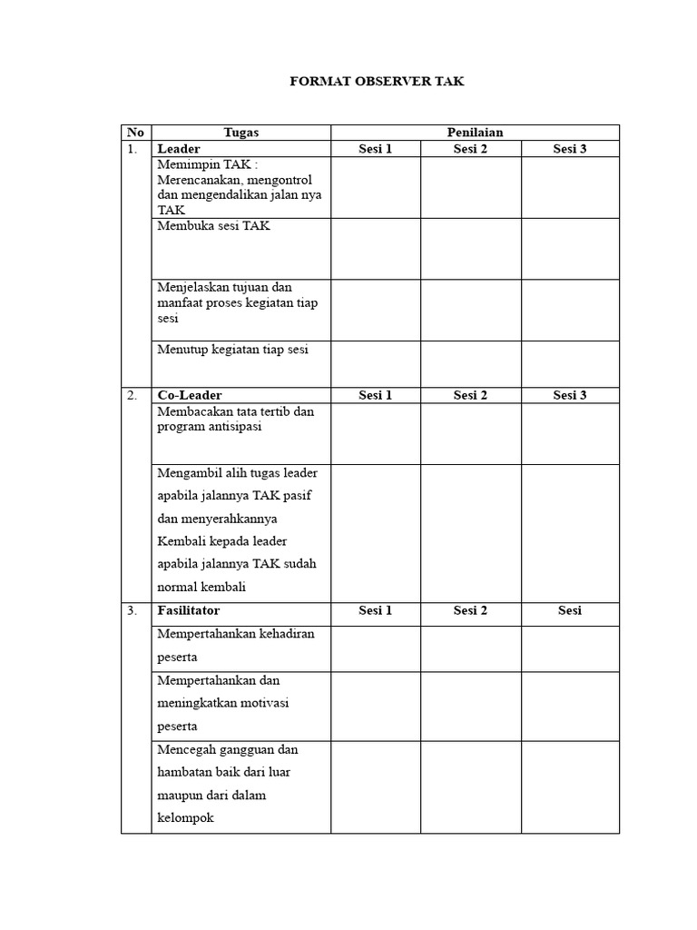 Format Penilaian TAK untuk Observer | PDF
