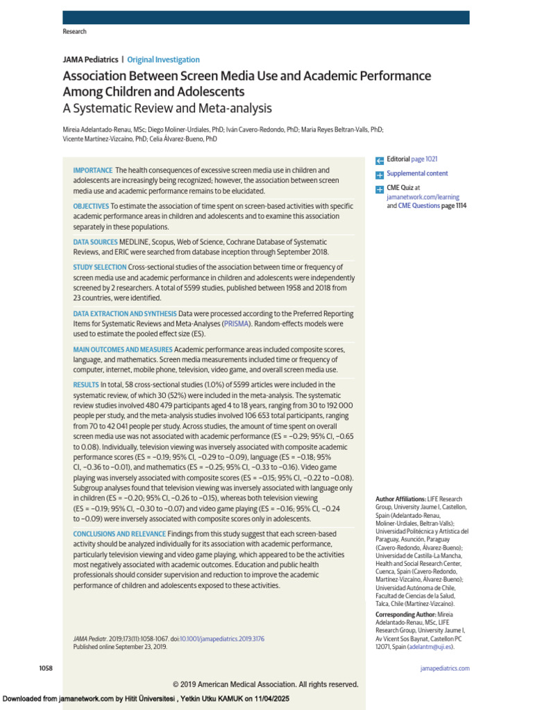 Screen Media Use and Academic Impact | PDF | Systematic Review | Meta ...