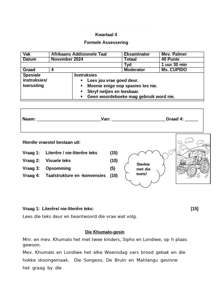 Graad 4 Exam 2024 Afrikaans | PDF