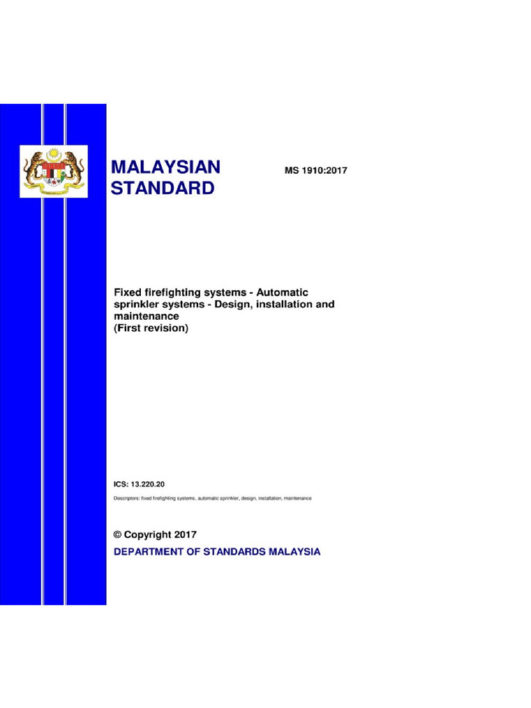 MS 1910:2017 Automatic Sprinkler Standards | PDF | Gases | Mechanical ...