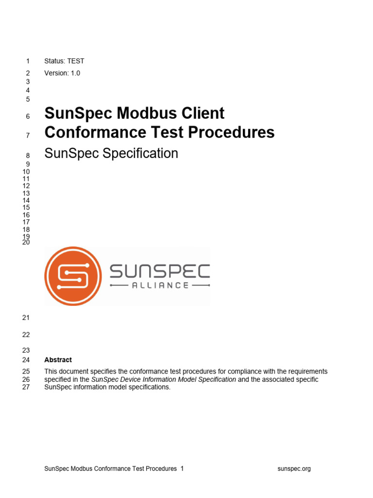 SunSpec Modbus Client Test Procedures | PDF | Server (Computing ...