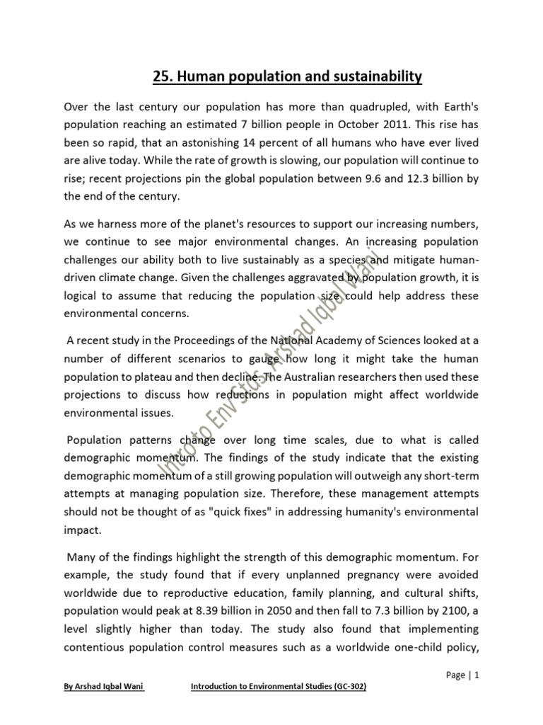 Human Population and Sustainability Issues | PDF | Human Overpopulation ...