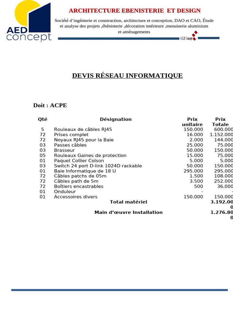 Devis Réseau Informatique et Matériel | PDF
