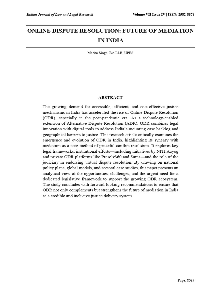 Online Dispute Resolution - Future of Mediation in India | PDF ...