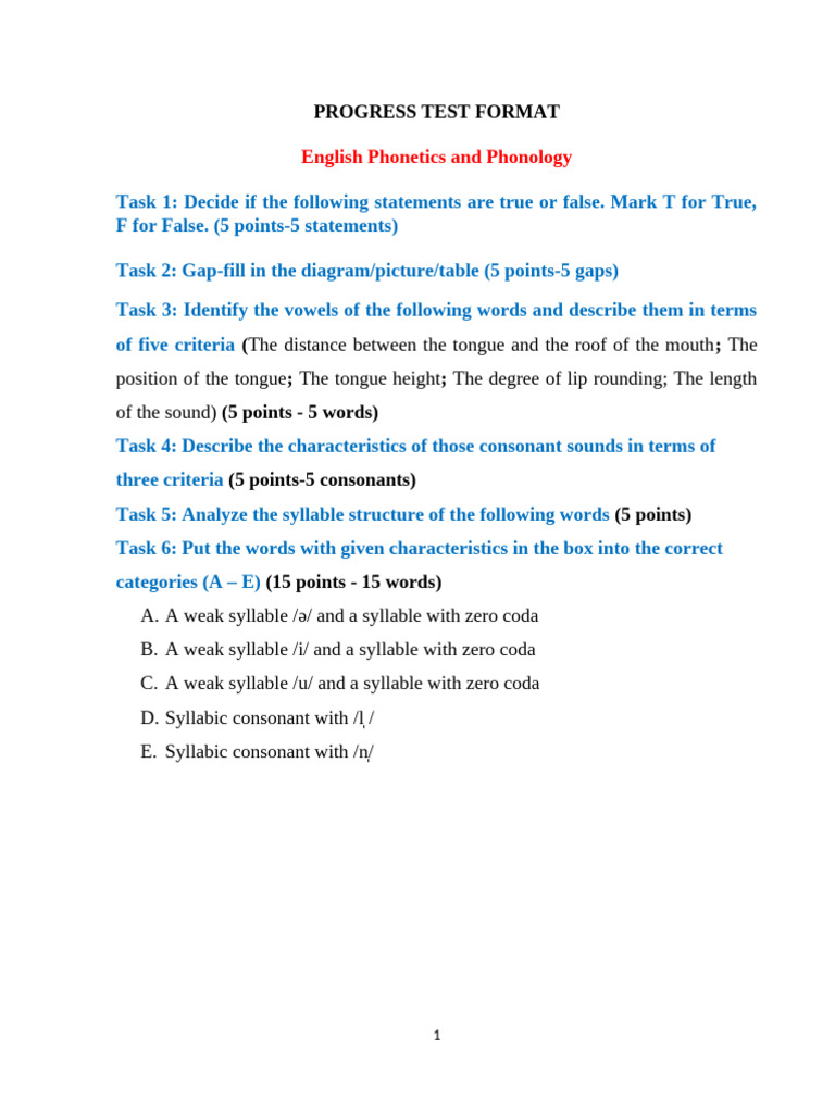 English Phonetics Progress Test Format | PDF