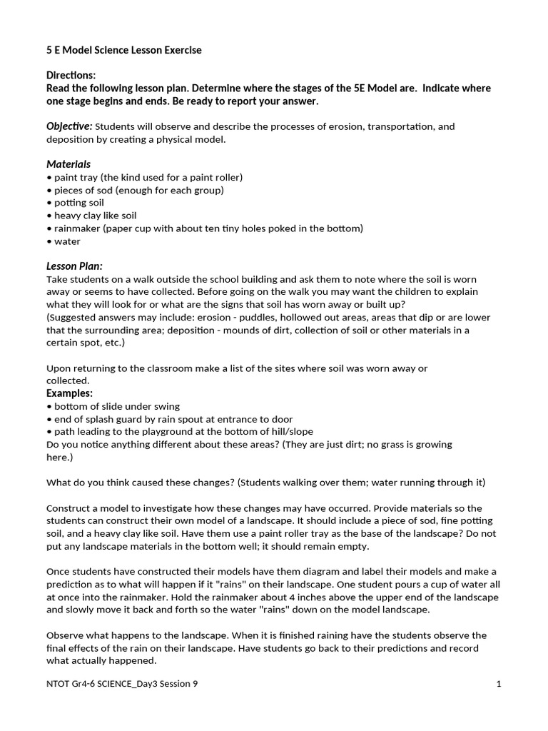 5E Model Lesson on Erosion and Deposition | PDF | Erosion | Soil