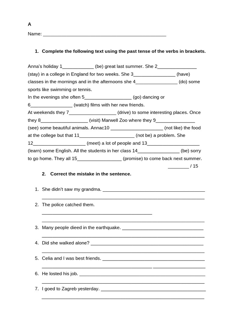 Past Tense Grammar Exercises | PDF | Linguistic Morphology | Language ...