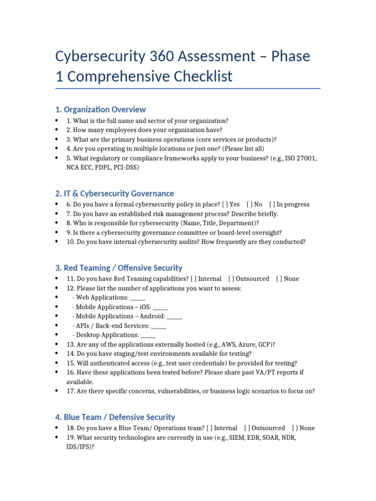 Draft Cybersecurity Checklist | PDF | Computer Security | Security