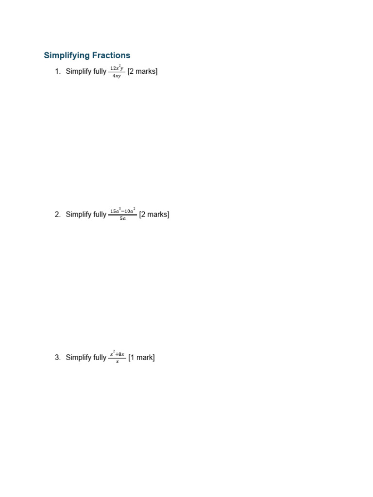 Simplifying Fractions and Equations | PDF