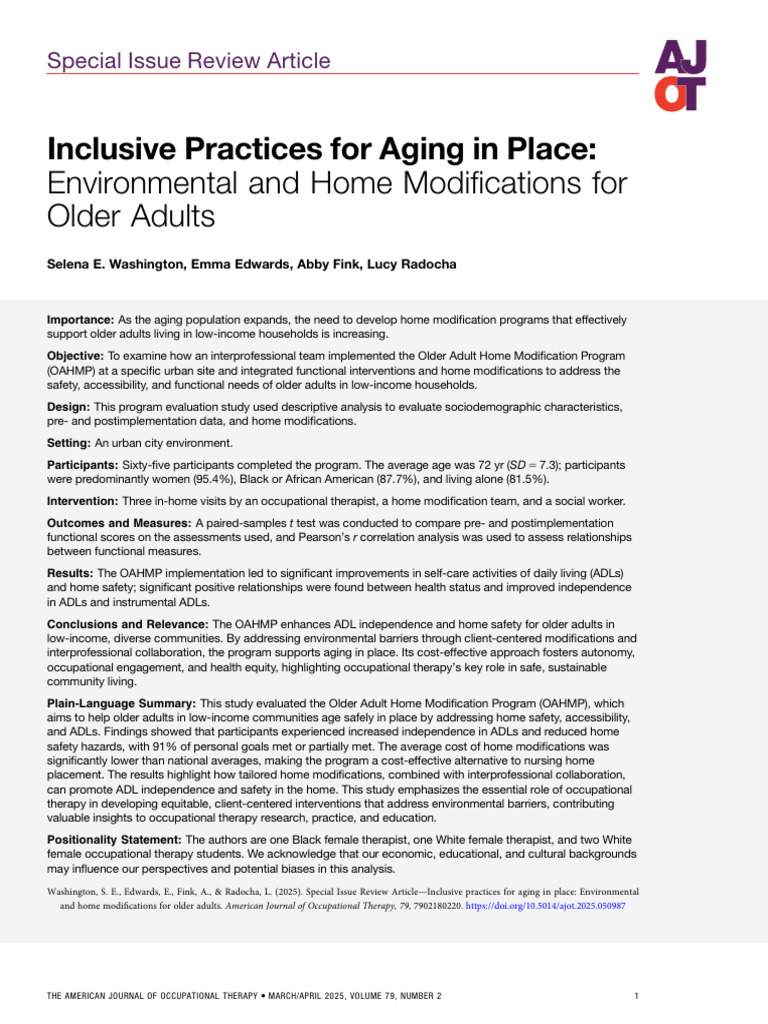 Home Modifications for Aging Adults | PDF | Occupational Therapy | Risk