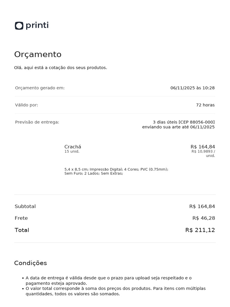 Orcamento Printi | PDF