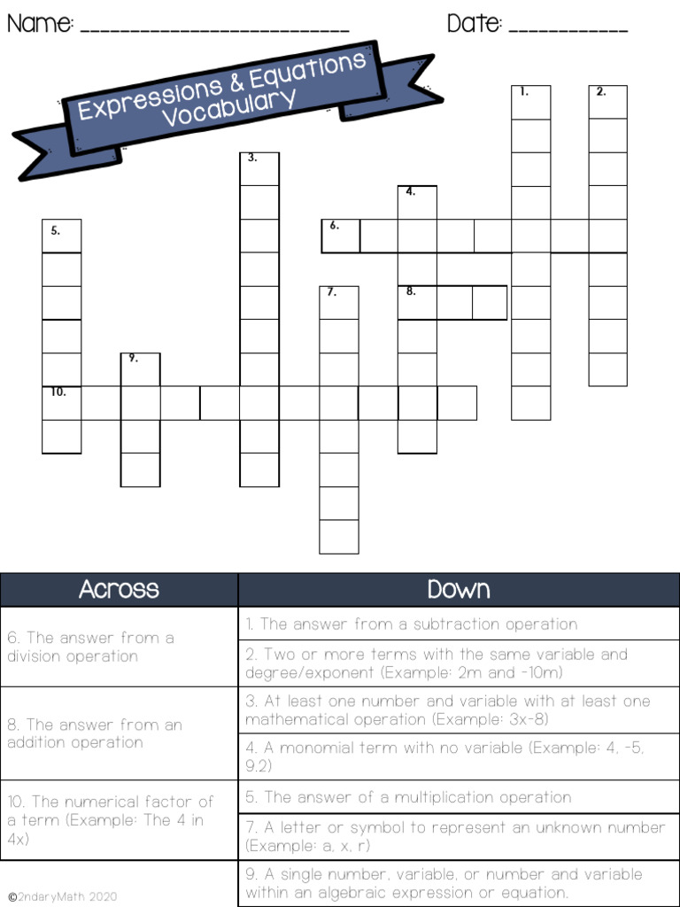 Expressions and Equations Vocabulary Guide | PDF | Numbers | Variable ...