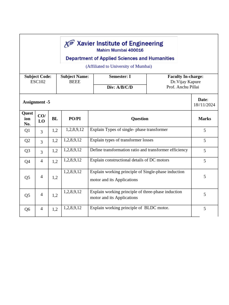BEE Assignment 5 | PDF