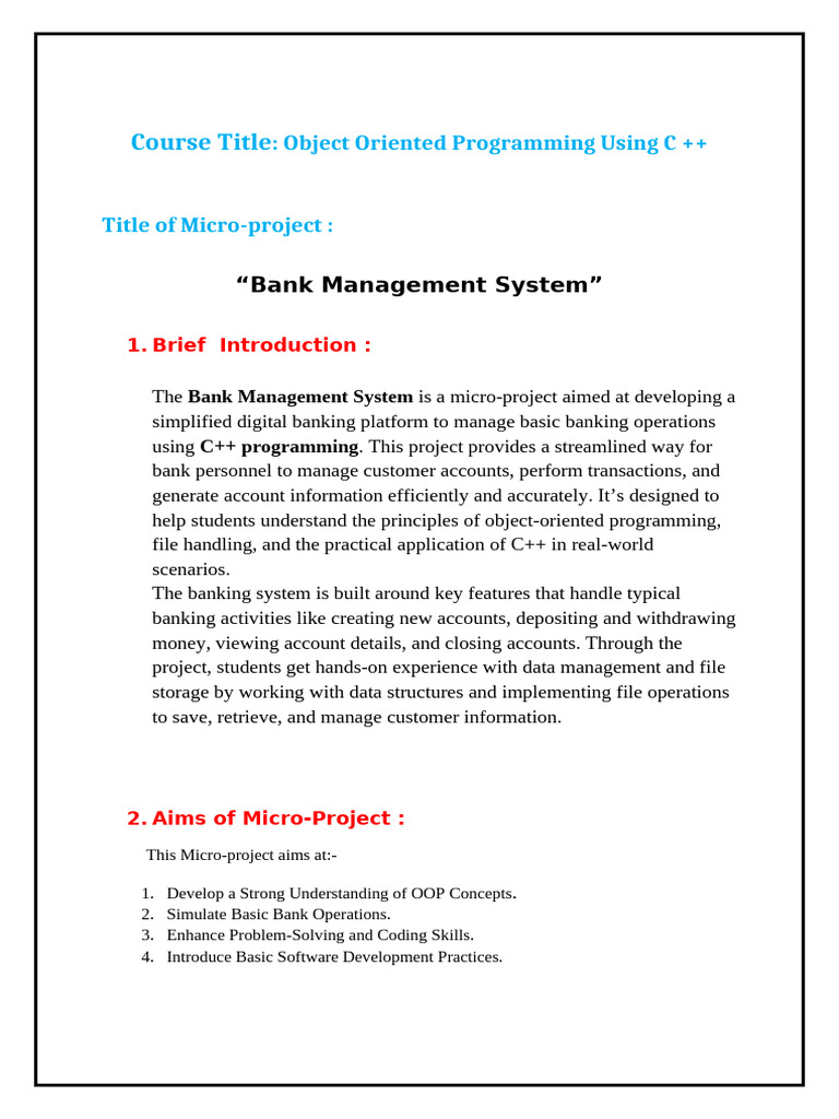 C++ Bank Management System Project | PDF | Object Oriented Programming ...