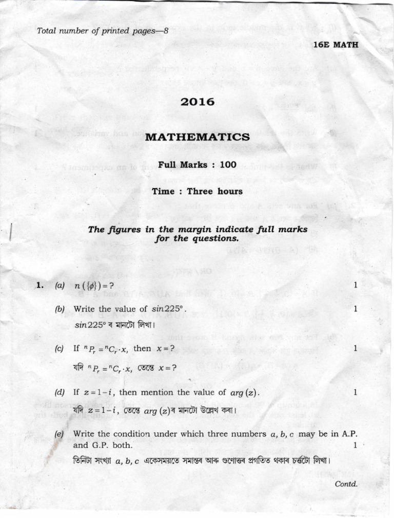 maths hs 1st 16 | PDF | Mathematics