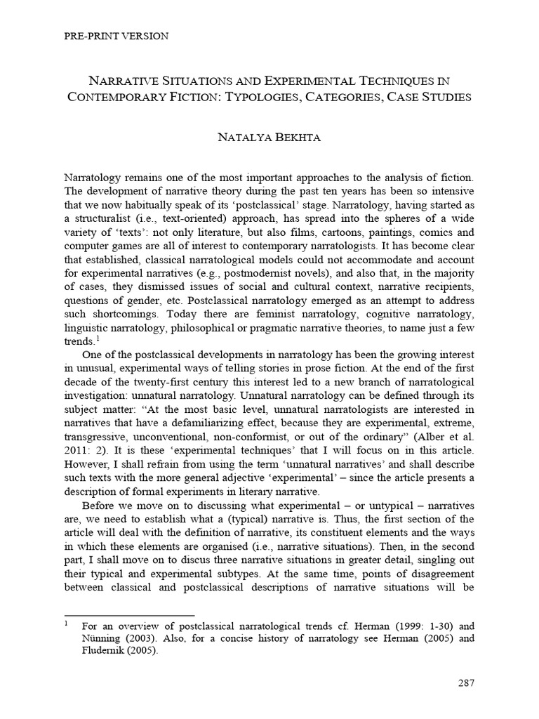 Narrative Situations and Experimental Te | PDF | Narrative | Narration