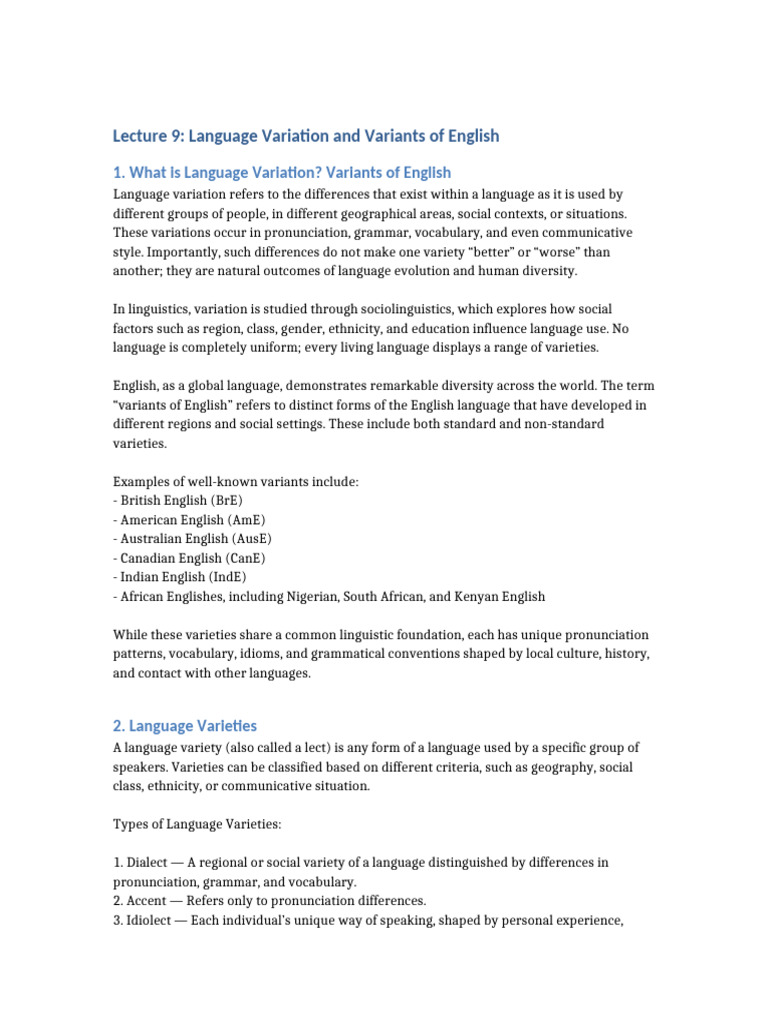 Understanding English Language Variants | PDF | English Language ...