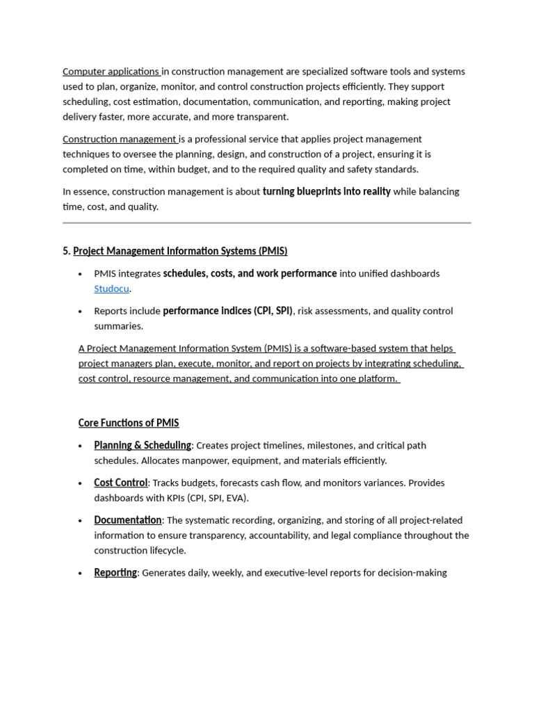 Computer Applications in Construction Management | PDF | Project ...