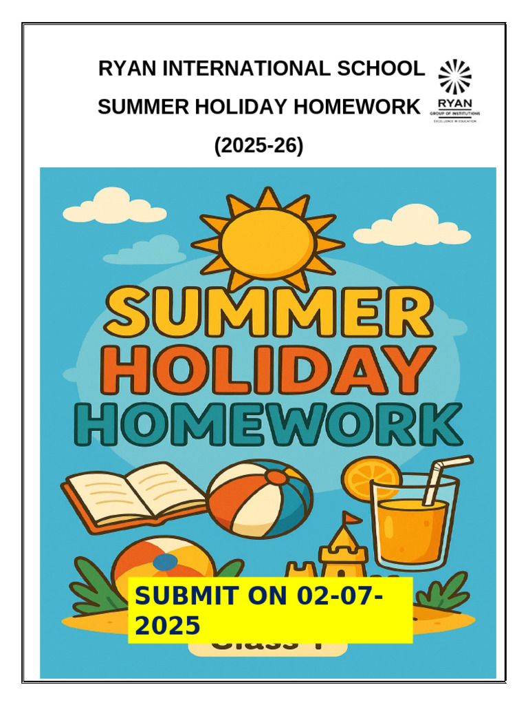 Ryan International School Summer Holiday Homework (2025-26) : SUBMIT ON ...