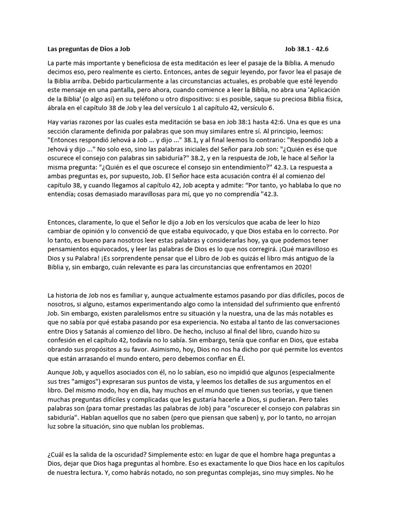 Preguntas de Dios a Job: Lecciones de Fe | PDF | Libro de trabajo | Dios