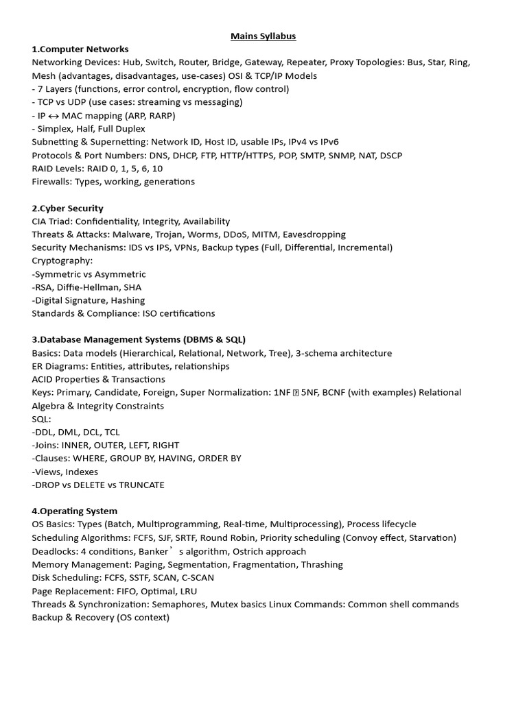 Mains Syllabus | PDF | Computer Network | Internet Protocol Suite