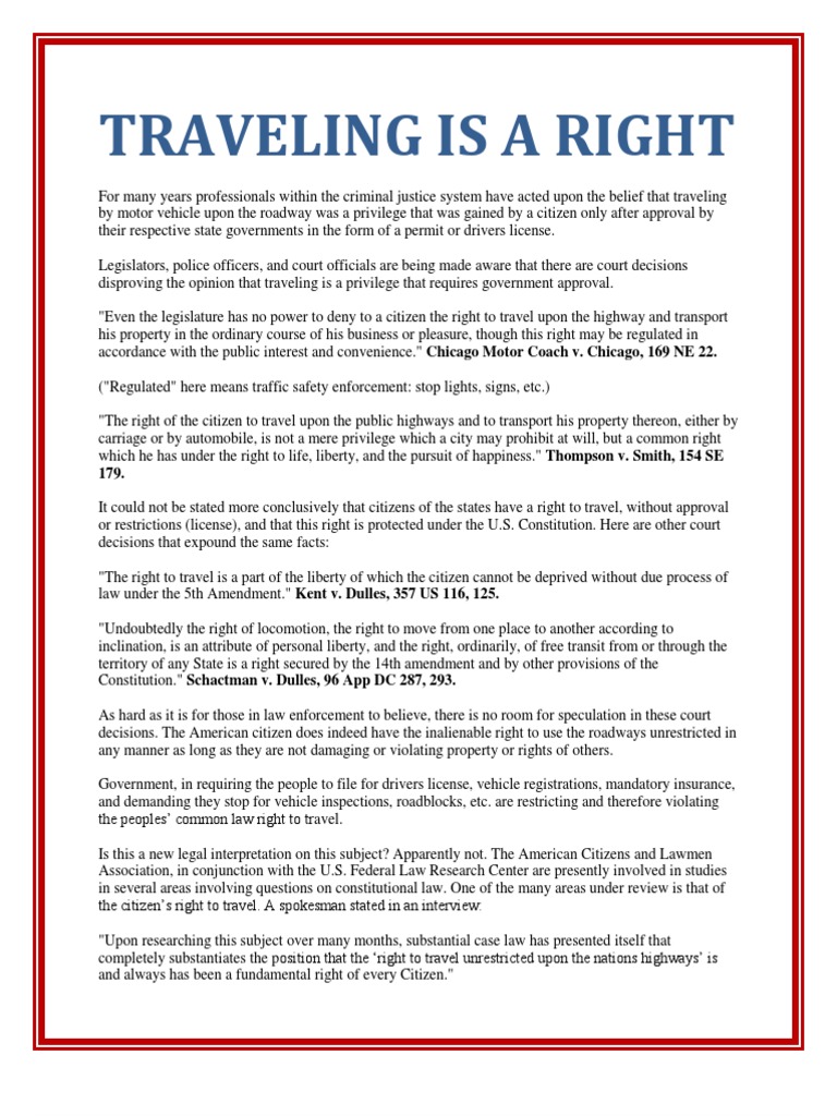 right to travel freely 5th amendment