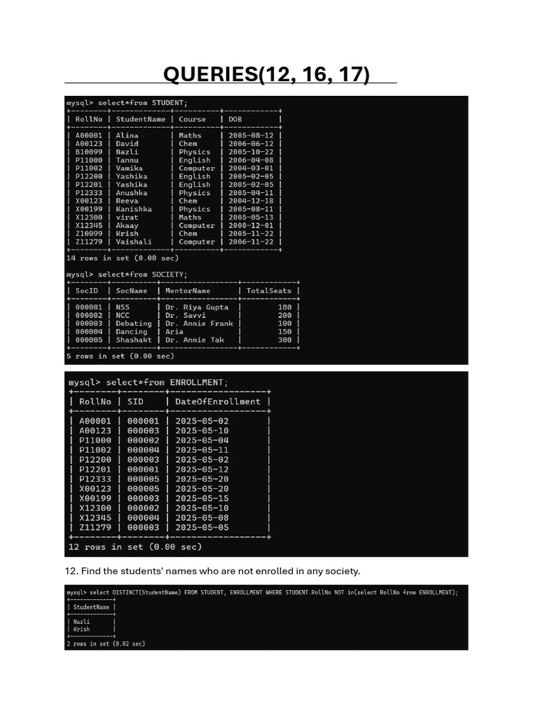 Queries12 16 17 | PDF