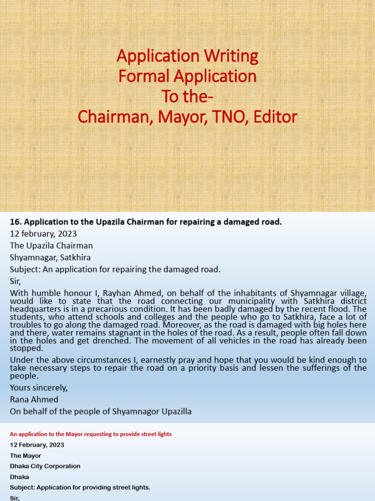 Application To The Chairman | PDF